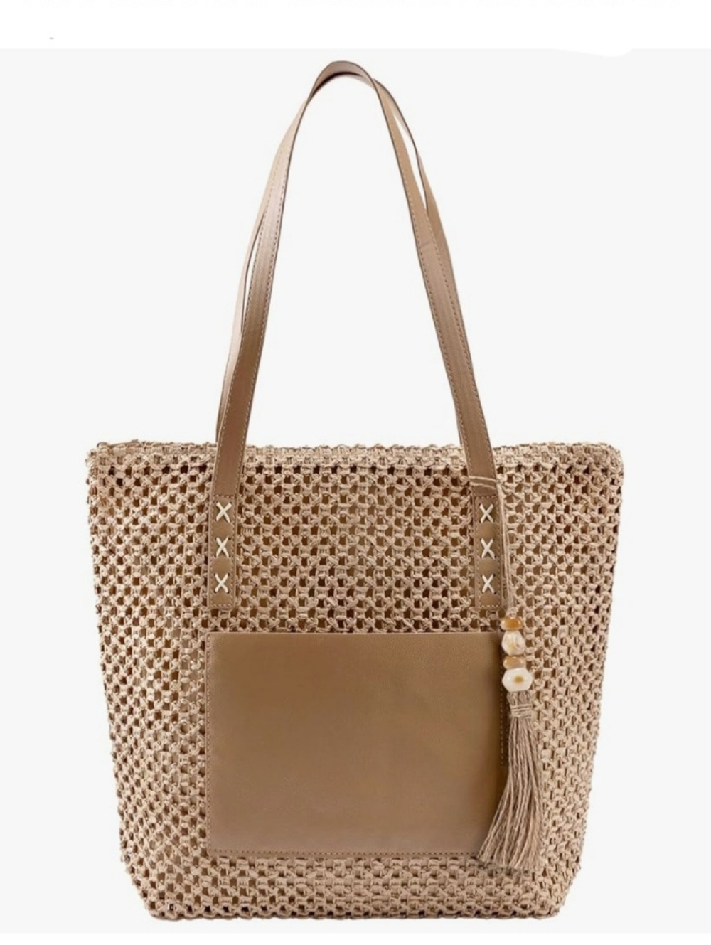 NWT Brown Straw Tote Bag With Utility Pocket